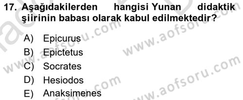İlkçağ Felsefesi Dersi 2024 - 2025 Yılı (Final) Dönem Sonu Sınav Soruları 17. Soru