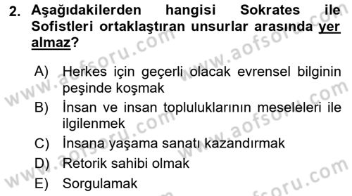İlkçağ Felsefesi Dersi 2024 - 2025 Yılı (Final) Dönem Sonu Sınav Soruları 2. Soru
