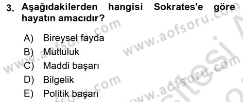 İlkçağ Felsefesi Dersi 2024 - 2025 Yılı (Final) Dönem Sonu Sınav Soruları 3. Soru