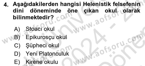 İlkçağ Felsefesi Dersi 2024 - 2025 Yılı (Final) Dönem Sonu Sınav Soruları 4. Soru