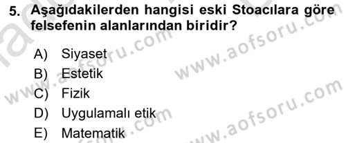 İlkçağ Felsefesi Dersi 2024 - 2025 Yılı (Final) Dönem Sonu Sınav Soruları 5. Soru