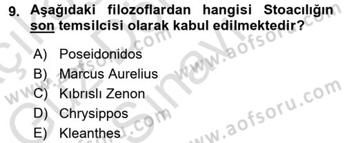 İlkçağ Felsefesi Dersi 2024 - 2025 Yılı (Final) Dönem Sonu Sınav Soruları 9. Soru