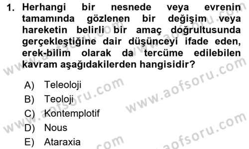 İlkçağ Felsefesi Dersi 2024 - 2025 Yılı Yaz Okulu Sınav Soruları 1. Soru