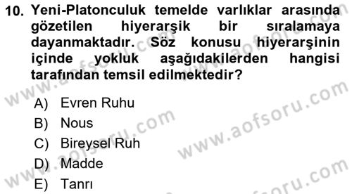 İlkçağ Felsefesi Dersi 2024 - 2025 Yılı Yaz Okulu Sınav Soruları 10. Soru