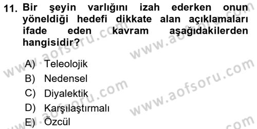 İlkçağ Felsefesi Dersi 2024 - 2025 Yılı Yaz Okulu Sınav Soruları 11. Soru