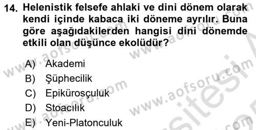 İlkçağ Felsefesi Dersi 2024 - 2025 Yılı Yaz Okulu Sınav Soruları 14. Soru