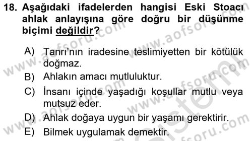 İlkçağ Felsefesi Dersi 2024 - 2025 Yılı Yaz Okulu Sınav Soruları 18. Soru