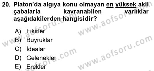 İlkçağ Felsefesi Dersi 2024 - 2025 Yılı Yaz Okulu Sınav Soruları 20. Soru