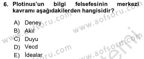 İlkçağ Felsefesi Dersi 2024 - 2025 Yılı Yaz Okulu Sınav Soruları 6. Soru