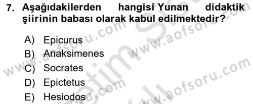 İlkçağ Felsefesi Dersi 2024 - 2025 Yılı Yaz Okulu Sınav Soruları 7. Soru