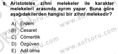 İlkçağ Felsefesi Dersi 2024 - 2025 Yılı Yaz Okulu Sınav Soruları 9. Soru