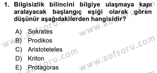 İlkçağ Felsefesi Dersi 2025 - 2026 Yılı (Vize) Ara Sınav Soruları 1. Soru