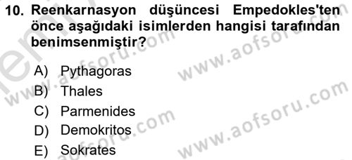 İlkçağ Felsefesi Dersi 2025 - 2026 Yılı (Vize) Ara Sınav Soruları 10. Soru