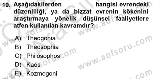 İlkçağ Felsefesi Dersi 2025 - 2026 Yılı (Vize) Ara Sınav Soruları 19. Soru