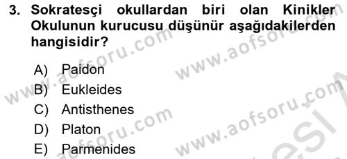 İlkçağ Felsefesi Dersi 2025 - 2026 Yılı (Vize) Ara Sınav Soruları 3. Soru