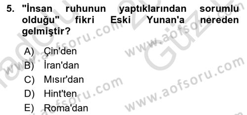 İlkçağ Felsefesi Dersi 2025 - 2026 Yılı (Vize) Ara Sınav Soruları 5. Soru