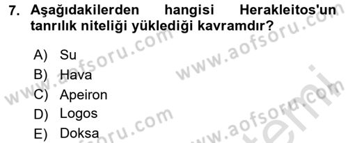 İlkçağ Felsefesi Dersi 2025 - 2026 Yılı (Vize) Ara Sınav Soruları 7. Soru