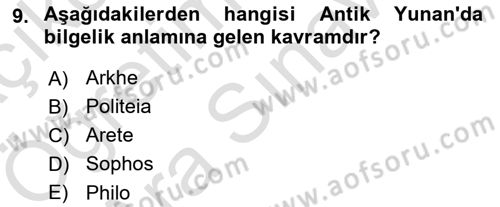 İlkçağ Felsefesi Dersi 2025 - 2026 Yılı (Vize) Ara Sınav Soruları 9. Soru