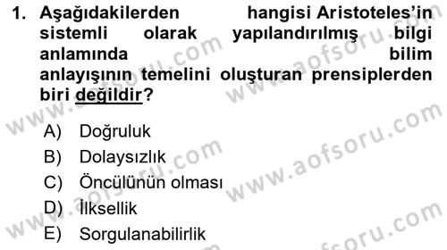 İlkçağ Felsefesi Dersi 2025 - 2026 Yılı (Final) Dönem Sonu Sınav Soruları 1. Soru
