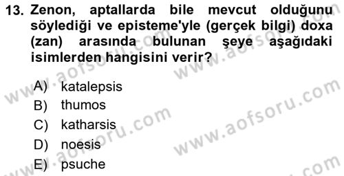 İlkçağ Felsefesi Dersi 2025 - 2026 Yılı (Final) Dönem Sonu Sınav Soruları 13. Soru