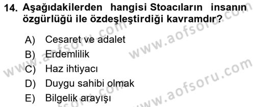 İlkçağ Felsefesi Dersi 2025 - 2026 Yılı (Final) Dönem Sonu Sınav Soruları 14. Soru