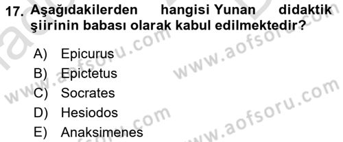 İlkçağ Felsefesi Dersi 2025 - 2026 Yılı (Final) Dönem Sonu Sınav Soruları 17. Soru