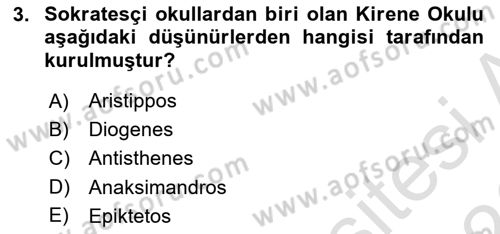 İlkçağ Felsefesi Dersi 2025 - 2026 Yılı (Final) Dönem Sonu Sınav Soruları 3. Soru