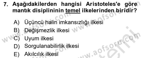 İlkçağ Felsefesi Dersi 2025 - 2026 Yılı (Final) Dönem Sonu Sınav Soruları 7. Soru