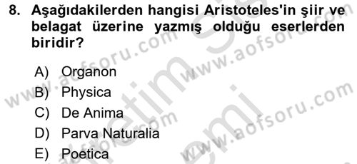 İlkçağ Felsefesi Dersi 2025 - 2026 Yılı (Final) Dönem Sonu Sınav Soruları 8. Soru