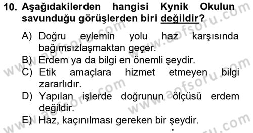 Etik Dersi Ara Sınavı Deneme Sınav Soruları 10. Soru