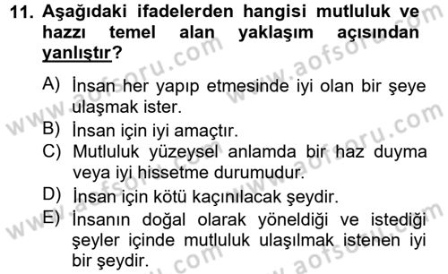 Etik Dersi Ara Sınavı Deneme Sınav Soruları 11. Soru