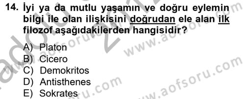 Etik Dersi Ara Sınavı Deneme Sınav Soruları 14. Soru
