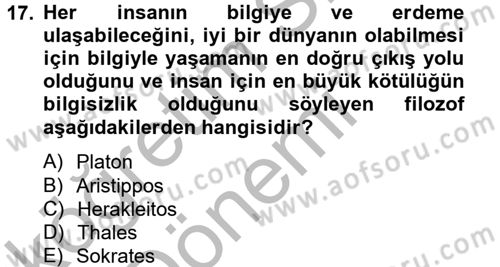 Etik Dersi 2012 - 2013 Yılı (Vize) Ara Sınav Soruları 17. Soru