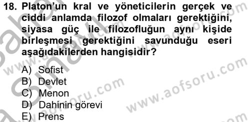 Etik Dersi Ara Sınavı Deneme Sınav Soruları 18. Soru