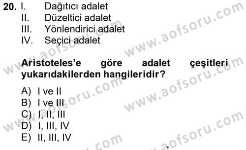 Etik Dersi Ara Sınavı Deneme Sınav Soruları 20. Soru
