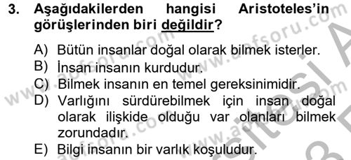 Etik Dersi Ara Sınavı Deneme Sınav Soruları 3. Soru