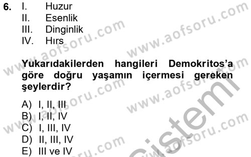 Etik Dersi Ara Sınavı Deneme Sınav Soruları 6. Soru