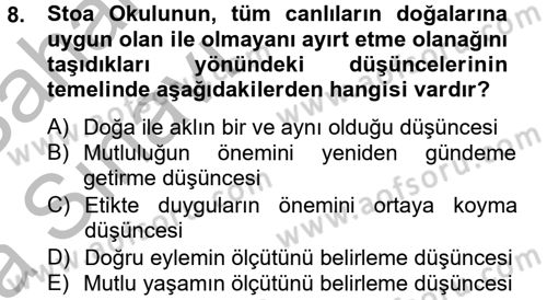 Etik Dersi Ara Sınavı Deneme Sınav Soruları 8. Soru