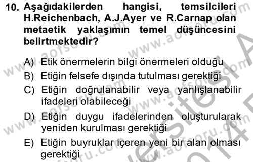 Etik Dersi Ara Sınavı Deneme Sınav Soruları 10. Soru