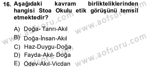 Etik Dersi Ara Sınavı Deneme Sınav Soruları 16. Soru
