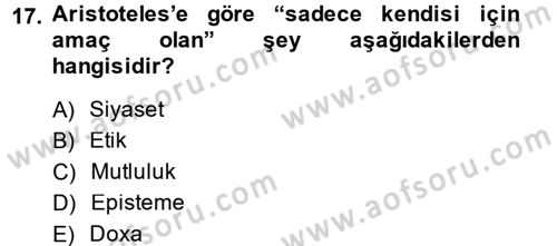 Etik Dersi Ara Sınavı Deneme Sınav Soruları 17. Soru