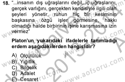 Etik Dersi Ara Sınavı Deneme Sınav Soruları 18. Soru
