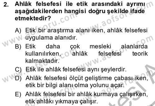 Etik Dersi Ara Sınavı Deneme Sınav Soruları 2. Soru