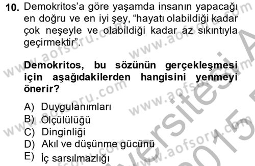 Etik Dersi Ara Sınavı Deneme Sınav Soruları 10. Soru