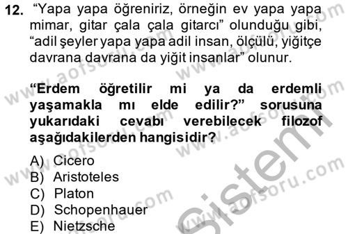 Etik Dersi Ara Sınavı Deneme Sınav Soruları 12. Soru