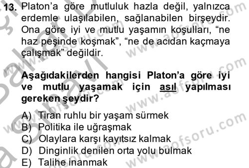Etik Dersi Ara Sınavı Deneme Sınav Soruları 13. Soru