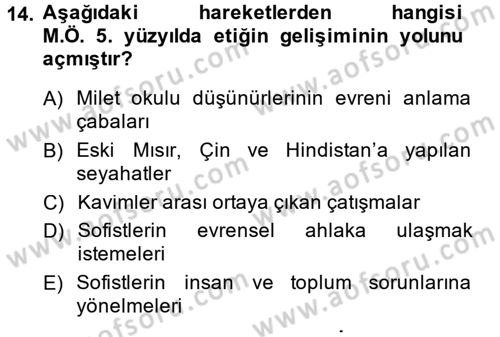Etik Dersi Ara Sınavı Deneme Sınav Soruları 14. Soru