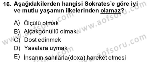 Etik Dersi Ara Sınavı Deneme Sınav Soruları 16. Soru