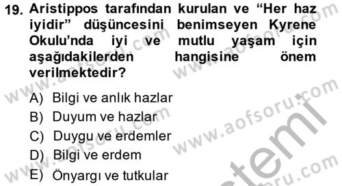 Etik Dersi Ara Sınavı Deneme Sınav Soruları 19. Soru
