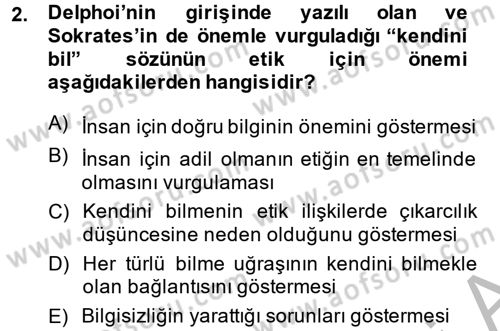 Etik Dersi Ara Sınavı Deneme Sınav Soruları 2. Soru